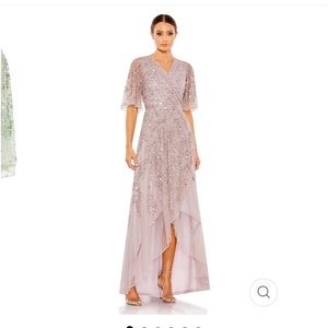 Mac Duggal sequined butterfly sleeve high low gown size 16 NWT
